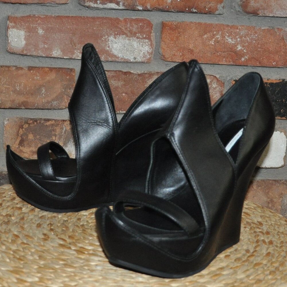 Camilla Skovgaard Flame Wedge Sandal Black Leather Platform Open toe Shoe EU 39 - Picture 6 of 9